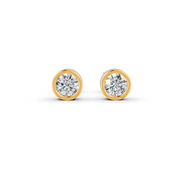 Round Cut Real Moissanite Bezel Set Solitaire Stud Earrings Screw Back 14K Gold Plated